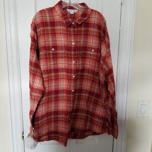 Old Navy Women’s The Boyfriend Shirt XXL Cotton Flannel LS Tunic Orange Plaid